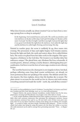 LEAVING EDEN Lenn E. Goodman What Does Genesis Actually