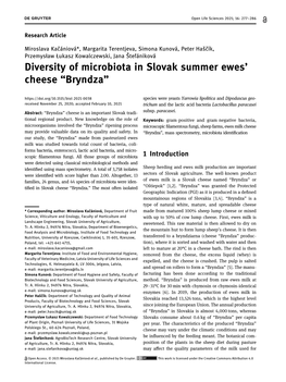 Diversity of Microbiota in Slovak Summer Ewes' Cheese “Bryndza”