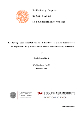 HEIDELBERG PAPERS in SOUTH ASIAN and COMPARATIVE POLITICS - H D