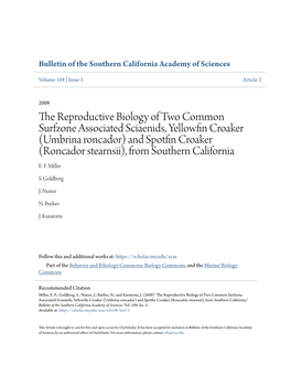 The Reproductive Biology of Two Common Surfzone Associated Sciaenids, Yellowfin Croaker