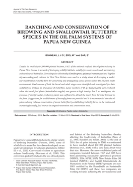 Ranching and Conservation of Birdwing and Swallowtail Butterfly Species in the Oil Palm Systems of Papua New Guinea