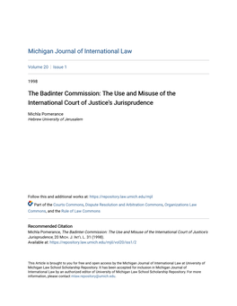 The Badinter Commission: the Use and Misuse of the International Court of Justice's Jurisprudence