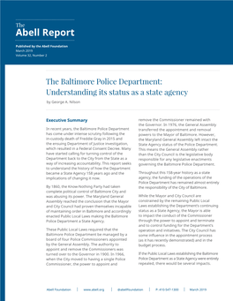 Baltimore Police Department: Understanding Its Status As a State Agency