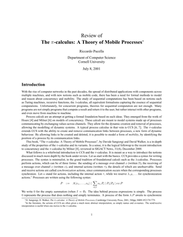 Review of the Π-Calculus: a Theory of Mobile Processes∗