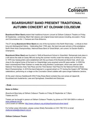Boarshurst Band Present Traditional Autumn Concert at Oldham Coliseum