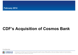 CDF's Acquisition of Cosmos Bank