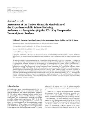 Assessment of the Carbon Monoxide Metabolism of the Hyperthermophilic Sulfate-Reducing Archaeon Archaeoglobus Fulgidus VC-16 by Comparative Transcriptome Analyses