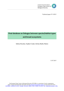 Final Database on Linkages Between Species/Habitat-Types and Broad Ecosystems