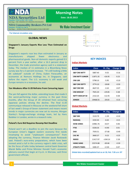 Morning Notes Date: 18.02.2013