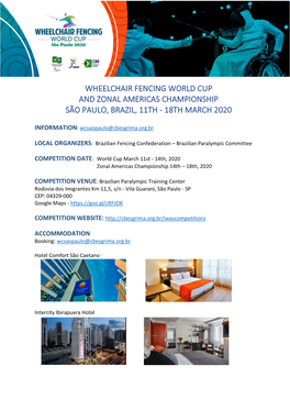 Wheelchair Fencing World Cup and Zonal Americas Championship São Paulo, Brazil, 11Th - 18Th March 2020