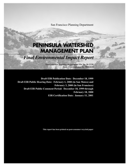 PENINSULA WATERSHED MANAGEMENT PLAN Final Environmental Impact Report