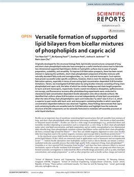 Versatile Formation of Supported Lipid Bilayers from Bicellar Mixtures of Phospholipids and Capric Acid Tun Naw Sut1,2,3, Bo Kyeong Yoon2,3, Soohyun Park1, Joshua A