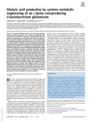 Glutaric Acid Production by Systems Metabolic Engineering of an L-Lysine–Overproducing Corynebacterium Glutamicum