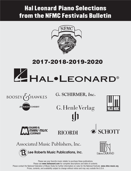 Hal Leonard Piano Selections from the NFMC Festivals Bulletin 2017
