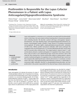 Prothrombin Is Responsible for the Lupus Cofactor Phenomenon in a Patient with Lupus Anticoagulant/Hypoprothrombinemia Syndrome