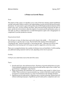 Michele Boldrin Spring 2017 a Primer on Growth Theory