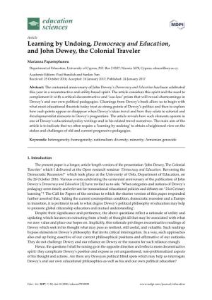 Learning by Undoing, Democracy and Education, and John Dewey, the Colonial Traveler