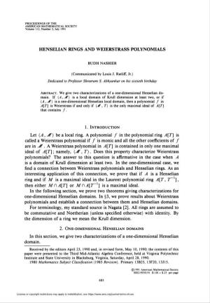 Henselian Rings and Weierstrass Polynomials