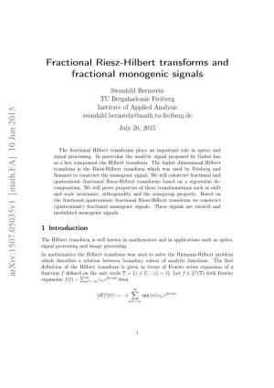 Fractional Riesz-Hilbert Transforms and Fractional Monogenic Signals