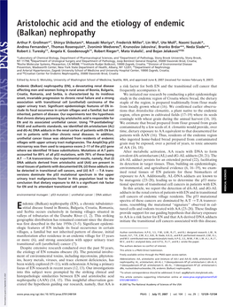 Aristolochic Acid and the Etiology of Endemic (Balkan) Nephropathy