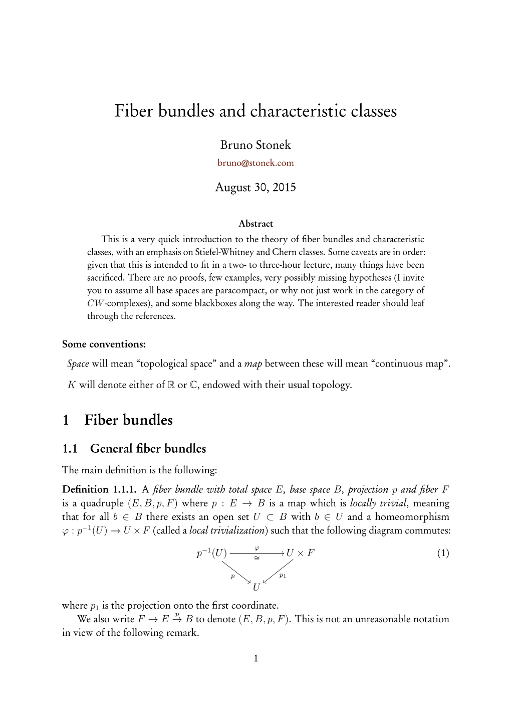 Fiber Bundles and Characteristic Classes