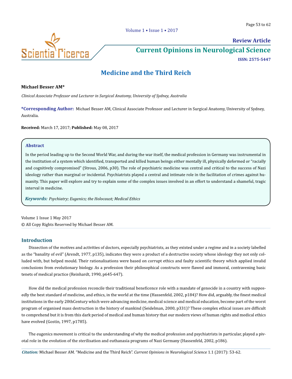 Current Opinions in Neurological Science ISSN: 2575-5447