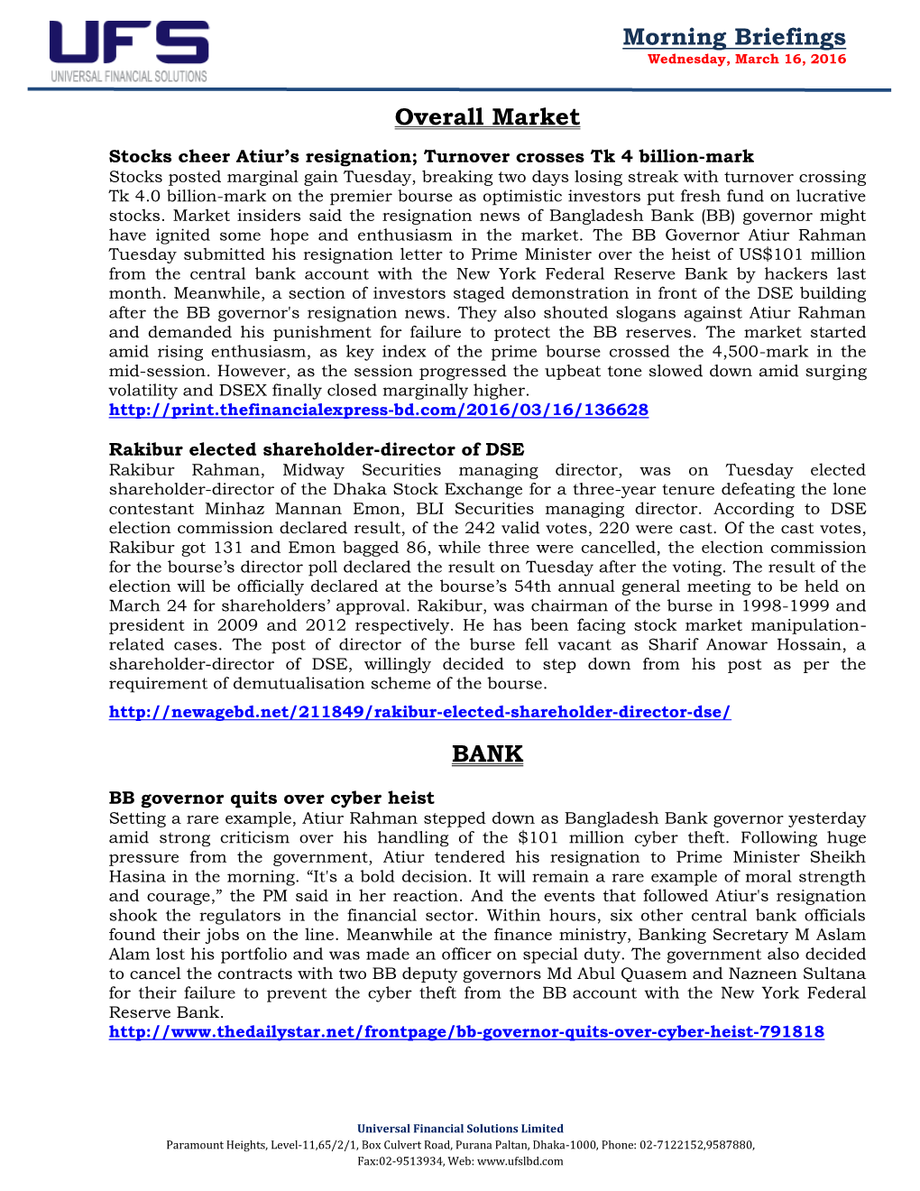 Morning Briefings Overall Market BANK