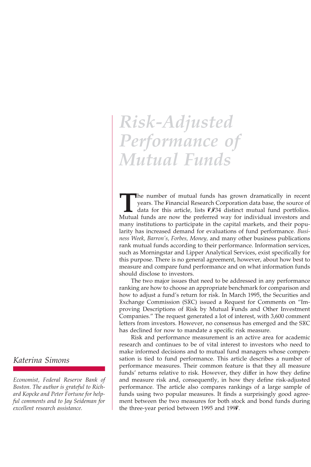 Risk-Adjusted Performance of Mutual Funds