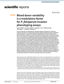 Blood Donor Variability Is a Modulatory Factor for P. Falciparum Invasion Phenotyping Assays Laty G