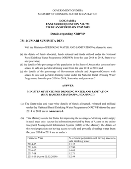 Details Regarding NRDWP 731. KUMARI SUSHMITA DEV