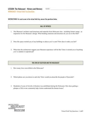 The Holocaust: History and Memory Worksheet