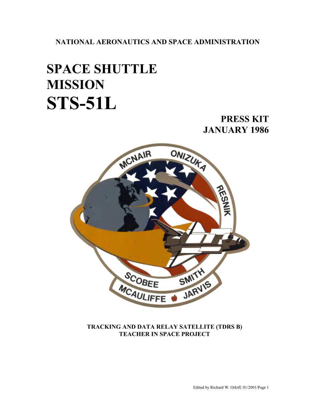 Space Shuttle Mission Sts-51L Press Kit January 1986