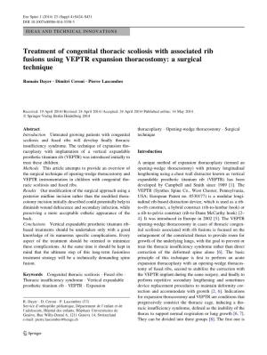 Treatment of Congenital Thoracic Scoliosis with Associated Rib Fusions Using VEPTR Expansion Thoracostomy: a Surgical Technique