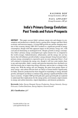 India's Primary Energy Evolution: Past Trends and Future Prospects