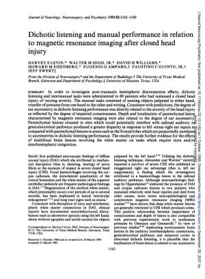 Dichotic Listening and Manual Performance in Relation to Magnetic Resonance Imaging After Closed Head Injury