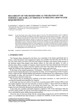 Reliability of the Reservoirs at the Region of the Former Lake Karla in Thessaly in Meeting Crop Water Requirements