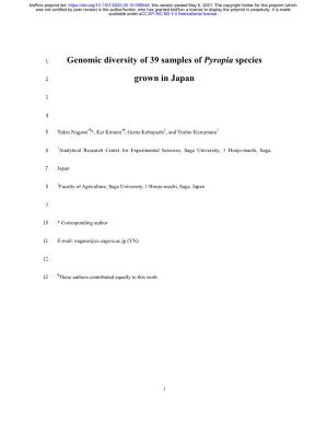 Genomic Diversity of 39 Samples of Pyropia Species Grown in Japan