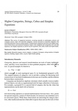 Higher Categories, Strings, Cubes and Simplex Equations