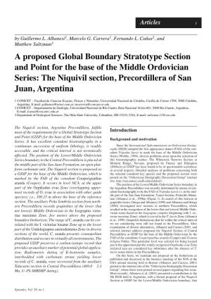 A Proposed Global Boundary Stratotype Section and Point for the Base of the Middle Ordovician Series: the Niquivil Section, Precordillera of San Juan, Argentina