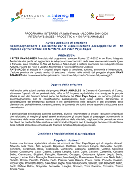 ALCOTRA 2014-2020 PITER PAYS SAGES - PROGETTO N