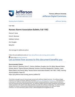Nurses Alumni Association Bulletin, Fall 1982
