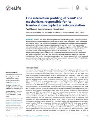 Fine Interaction Profiling of Vemp and Mechanisms Responsible for Its Translocation-Coupled Arrest-Cancelation Ryoji Miyazaki, Yoshinori Akiyama, Hiroyuki Mori*