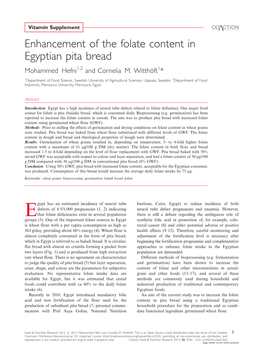 Enhancement of the Folate Content in Egyptian Pita Bread Mohammed Hefni1,2 and Cornelia M
