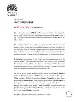 Cast Amendment for Guillaume Tell