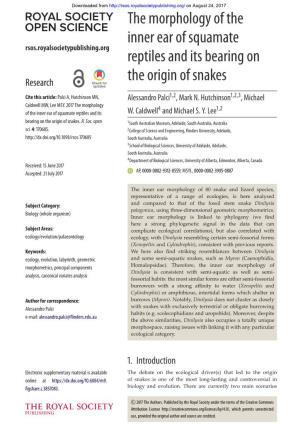 The Morphology of the Inner Ear of Squamate Reptiles and Its Bearing on the Origin of Snakes