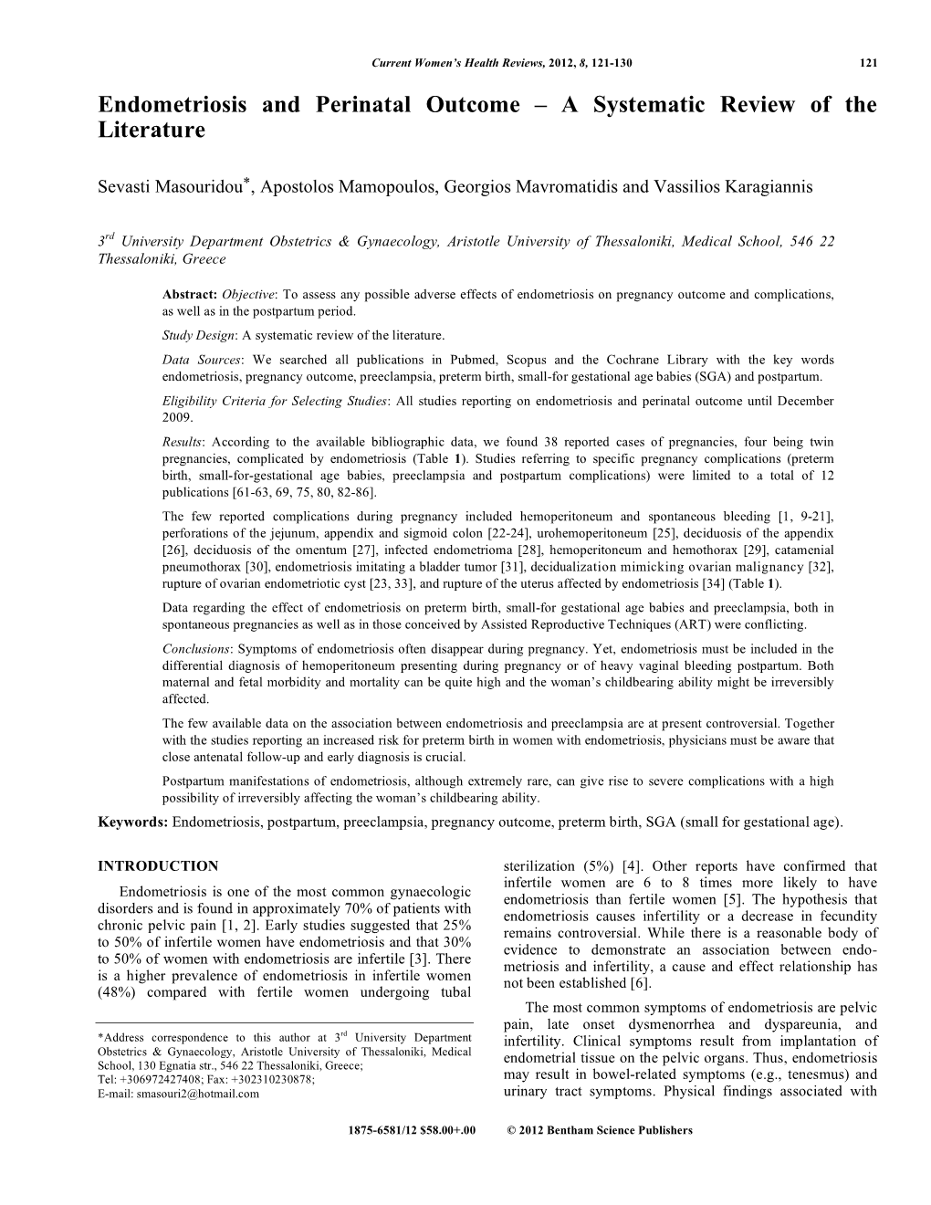 Endometriosis and Perinatal Outcome – a Systematic Review of the Literature