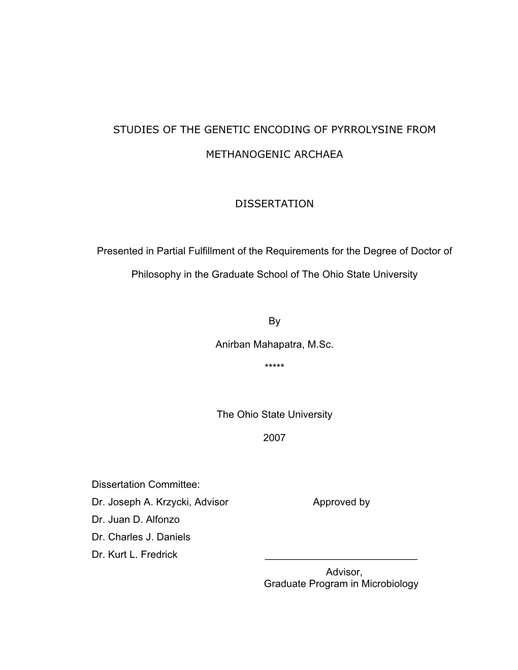 Studies of the Genetic Encoding of Pyrrolysine From