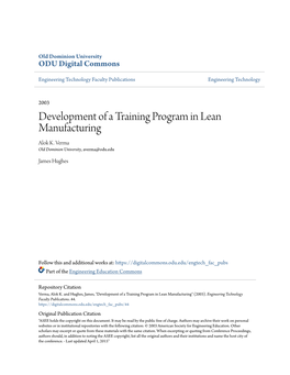 Development of a Training Program in Lean Manufacturing Alok K