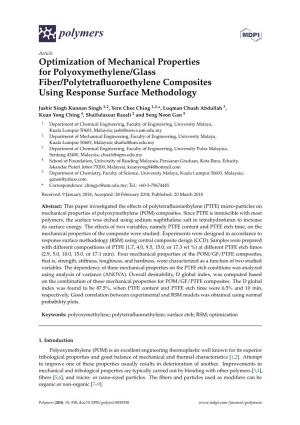Optimization of Mechanical Properties for Polyoxymethylene/Glass Fiber/Polytetraﬂuoroethylene Composites Using Response Surface Methodology