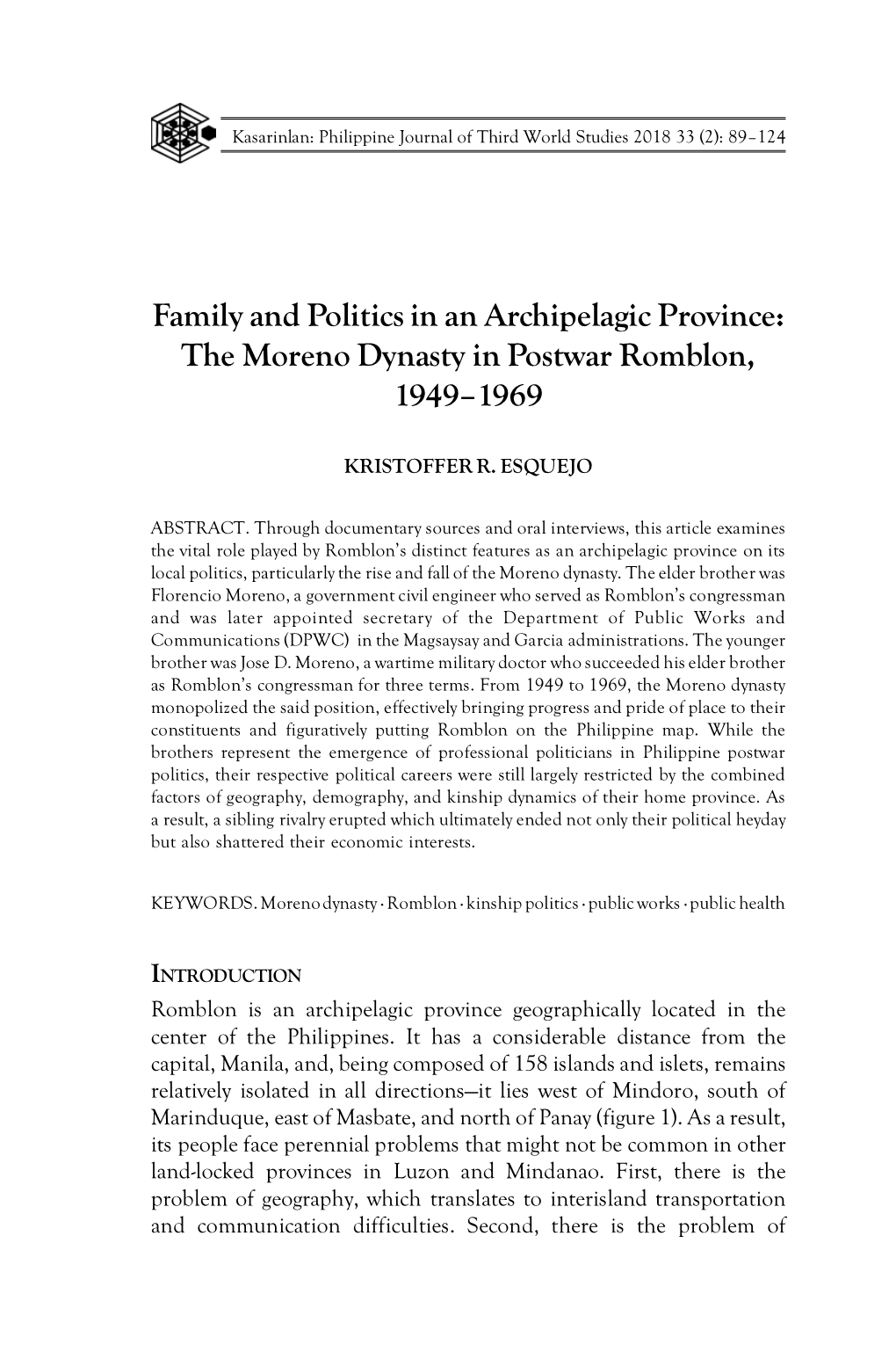 The Moreno Dynasty in Postwar Romblon, 1949–1969 89